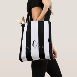 Bolso De Tela Monograma moderno negro y blanco rayado