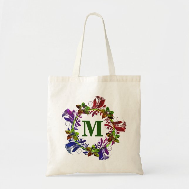 Bolso De Tela Monograma moderno personalizado floral (Frente)