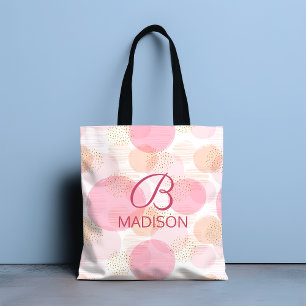 Bolso De Tela Monograma Moderno Rosa Glitter Personalizado
