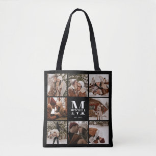 Bolso De Tela Monograma moderno y Collage de fotos personalizado