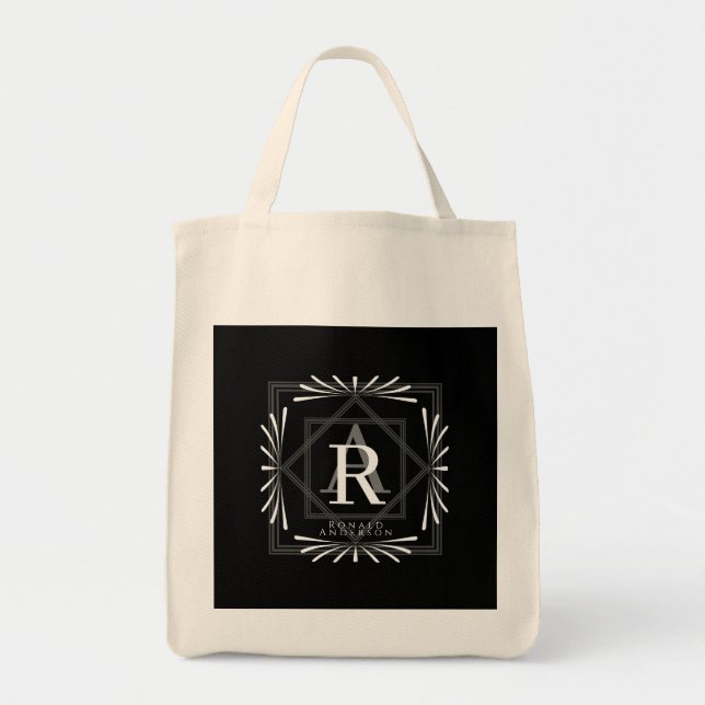 Bolso De Tela Monograma moderno y elegante negro (Frente)