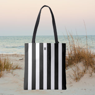 Bolso De Tela Monograma monocromo de franja de cabana blanco y n