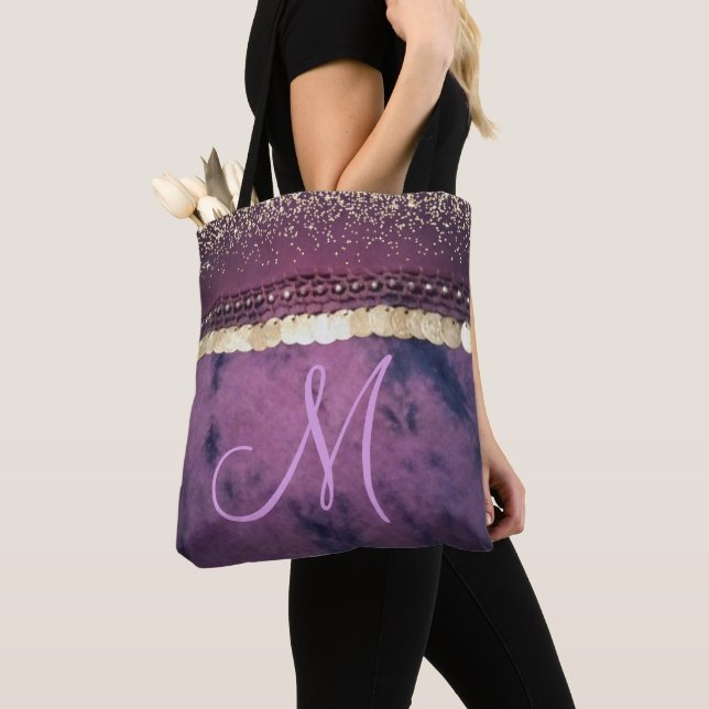 Bolso De Tela Monograma Monograma Monograma Monedas de oro Púrpu (Detalle)