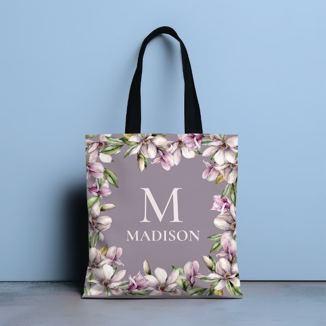 Bolso De Tela Monograma Monogramado Magnolia Floral Personalizad (Subido por el creador)