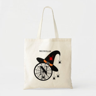 Bolso De Tela Monograma N Halloween Arañas Brujas Tu Nombre
