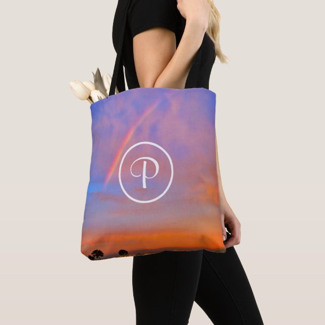Bolso De Tela Monograma Naranja Blue Sunset Rainbow Photo Modern (Detalle)
