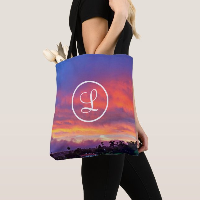 Bolso De Tela Monograma Naranja Blue Yellow Sunset Coastre Foto (Detalle)