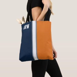 Bolso De Tela Monograma Naranja y azul de la Marina Colegio