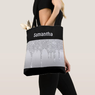 Bolso De Tela Monograma negro con brillo que gotea plata Tendenc