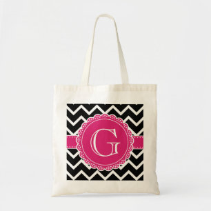 Bolso De Tela Monograma negro de flor rosa caliente