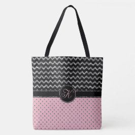 Bolso De Tela Monograma negro de plata color de rosa rosado de
