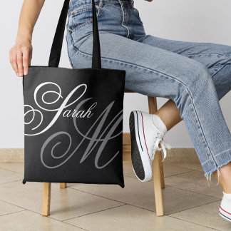 Bolso De Tela Monograma negro de tipografía elegante