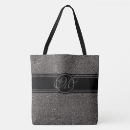 Bolso De Tela Monograma negro gris moderno del purpurina grande