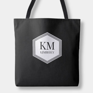 Bolso De Tela Monograma Negro Moderno Elegante Sencillo Nombre P
