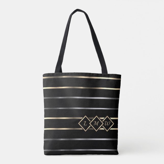 Bolso De Tela Monograma: negro, oro, rayas plateadas (Reverso)