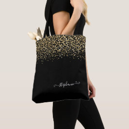 Bolso De Tela Monograma negro Purpurina de leopardo dorado