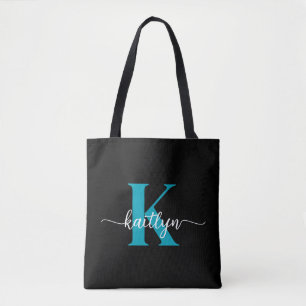 Bolso De Tela Monograma Negro Teal