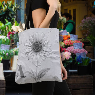 Bolso De Tela Monograma negro y blanco de la flor de margarita