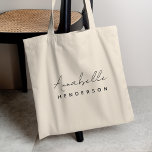 Bolso De Tela Monograma Neutral | Moderno estilo Minimalista<br><div class="desc">Un diseño de monograma personalizado sencillo y elegante con una tipografía de escritura manuscrita minimalista moderna, emparejada con una tipografía de bloques en negro sobre un fondo de crema de marfil natural. El nombre del monograma se puede personalizar fácilmente para hacer un diseño tan único como usted! El regalo o...</div>