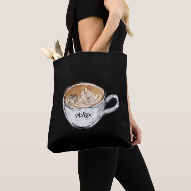 Bolso De Tela Monograma Nombre Cappucccino Negro (Detalle)