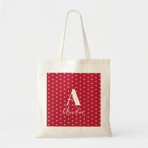 Bolso De Tela Monograma Nombre puntos rojos de polka