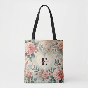 Bolso De Tela Monograma nombre vintage corazones románticos rosa