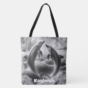 Bolso De Tela Monograma Océano delfines blancos y negros
