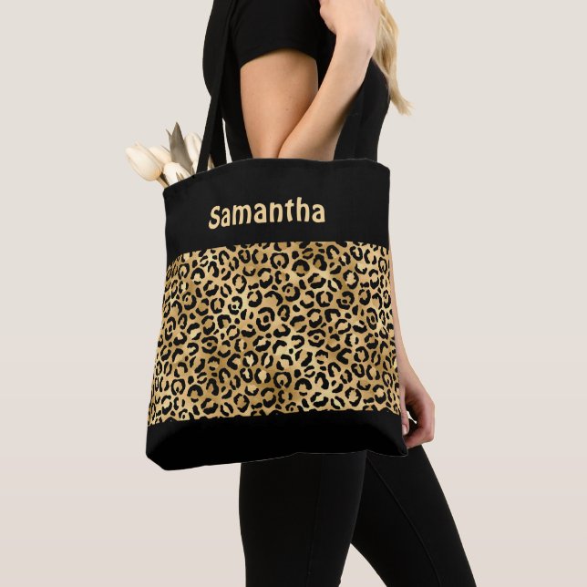 Bolso De Tela Monograma Oro Estampado Leopardo Negro Cheetah Ani (Detalle)