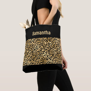 Bolso De Tela Monograma Oro Leopardo Negro Imprimir Animal Cheet