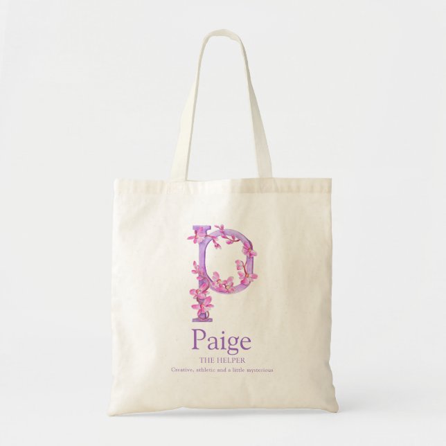 Bolso De Tela Monograma P orquídeas acuarela Paige personalizado (Frente)