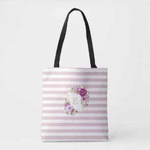 Bolso De Tela Monograma Pansias Vintage Florales en Rayas Púrpur