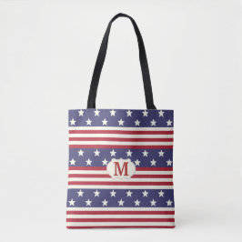 Bolso De Tela Monograma patriótico de la bandera americana de