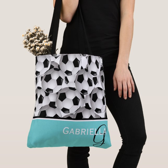 Bolso De Tela Monograma Patrón de bolas de fútbol negro (Detalle)