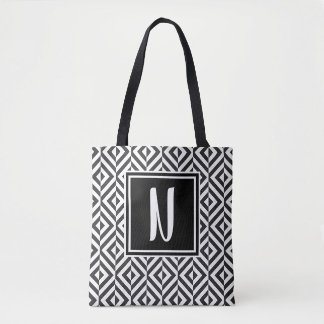 Bolso De Tela Monograma Patrón de diamante blanco y negro (Anverso)