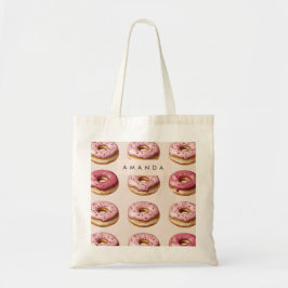 Bolso De Tela Monograma Patrón de donut rosado personalizado