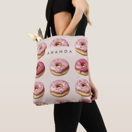 Bolso De Tela Monograma Patrón de donut rosado personalizado