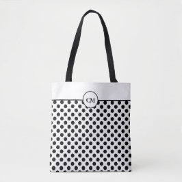 Bolso De Tela Monograma Patrón de puntos de polka blanco y negro