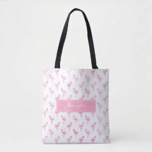 Bolso De Tela Monograma Patrón de verano Flamingo Tropical Rosa