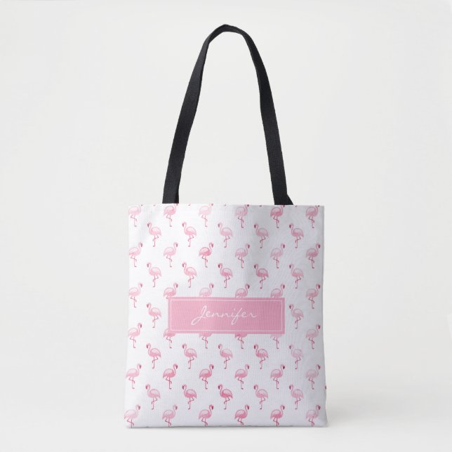 Bolso De Tela Monograma Patrón de verano Flamingo Tropical Rosa (Anverso)