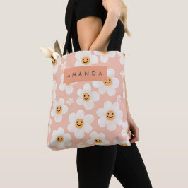 Bolso De Tela Monograma Patrón floral de sonrisa personalizada D