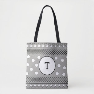 Bolso De Tela Monograma Patrón Gris Lunares Lindos