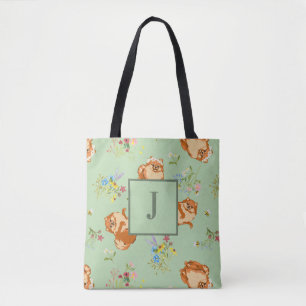 Bolso De Tela Monograma Patrón Pomerano Floral Verde