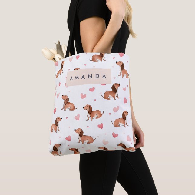 Bolso De Tela Monograma Perro Cute Dachshund Personalizado (Detalle)