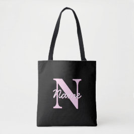 Bolso De Tela Monograma personalizable lindo | Rosa claro y negr
