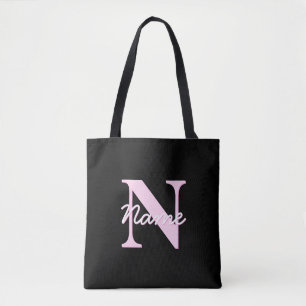 Bolso De Tela Monograma personalizable lindo   Rosa claro y negr