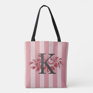 Bolso De Tela Monograma personalizable Rosas del repollo Rayas r