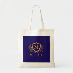 Bolso De Tela Monograma personalizado azul marino y oro