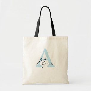 Bolso De Tela Monograma Personalizado Azul Moderno y Elegante