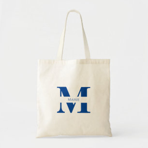 Bolso De Tela Monograma Personalizado Azul Moderno y Sencillo El