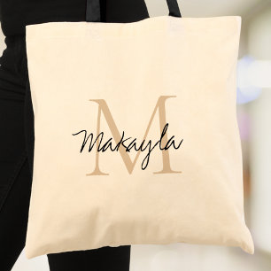 Bolso De Tela Monograma Personalizado Beige Negro